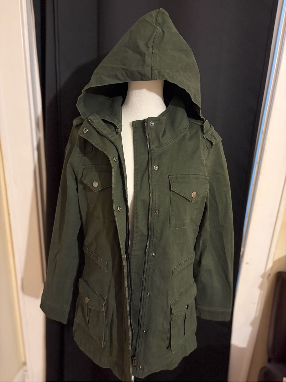 Market and Spruce olive green utility anorak jacket hooded cargo military XS.